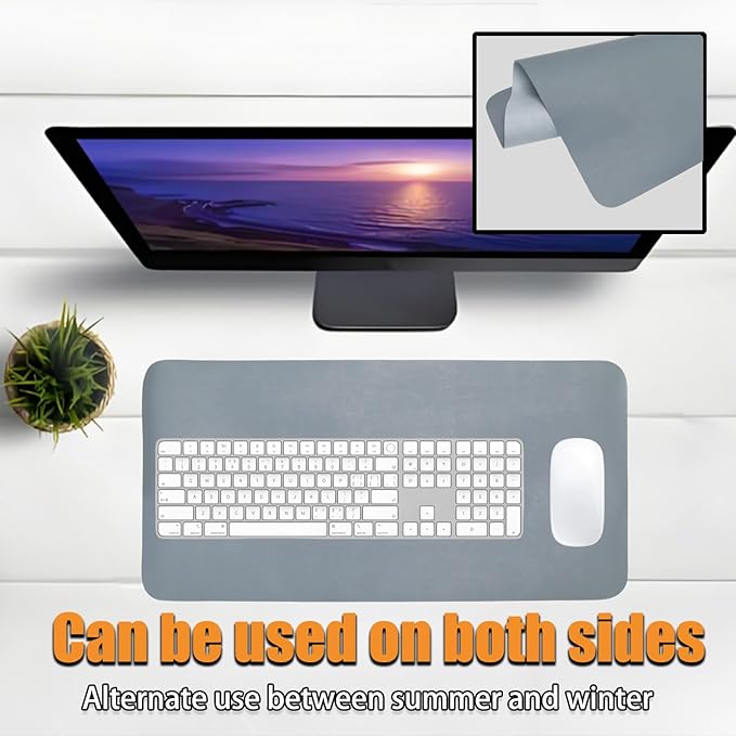 24" x 12" PU Leather Keyboard Mouse Pad Non-Slip Desk Protector Mat for Vanity Makeup Laptop, Dusty Blue