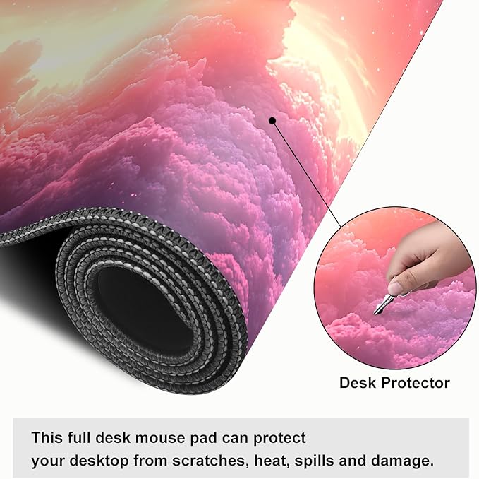 Mouse Pad, Large Anti-Slip with Stitched Edges Desk Mat Desktop Laptop Computer Desk Keyboard Mat,Table Protector Blotter Mat (Cloud, 31.5" x 11.8")