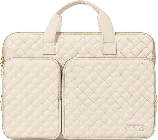MOSISO 360 Protective Laptop Case 16 inch,15-15.6 inch Laptop Sleeve Compatible with MacBook Pro 16 M5 M4 M3 M2 M1 HP Acer Dell Lenovo,Square Quilted Bag Cover with 2 Pockets&Handle&Belt, Sand