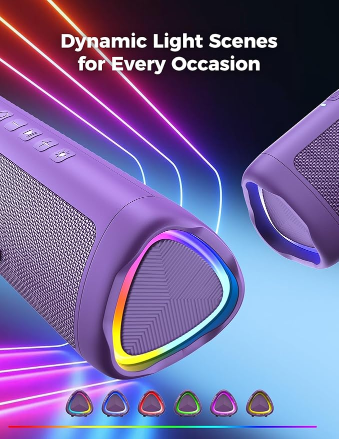 Bluetooth Speaker with HD Sound, Portable Wireless, IPX5 Waterproof, Up to 20H Playtime, TWS Pairing, BT5.3, for Home/Party/Outdoor/Beach, Electronic Gadgets, Birthday Gift (Purple)