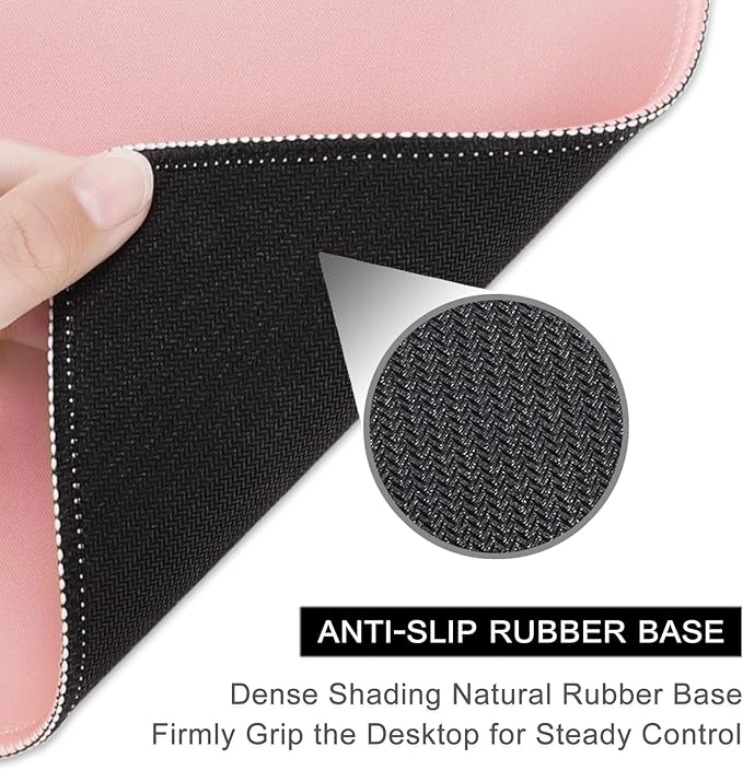 Hsurbtra Mouse Pad, Premium-Textured Square Mousepad 10.2 x 8.3 Inch, Stitched Edge Anti-Slip Waterproof Rubber Pretty Cute Computer Mat for Office Gaming Laptop Women Kids Pink