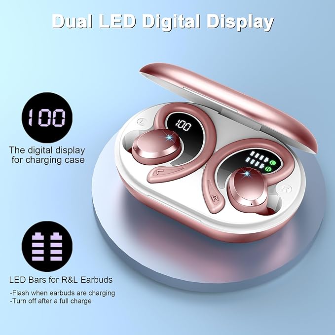 Wireless Earbuds, Sport Bluetooth 5.4 Headphones 2026 New Bluetooth Earbuds with 56Hrs Stereo, 4 ENC Mic, Noise Canceling Over-Ear Buds with Earhooks, IP7 Waterproof Earphones for Workout/Running/Gym