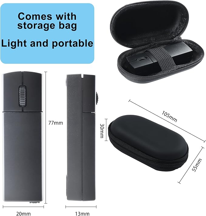 Wireless Bluetooth Mouse, Mini 3-Mode (BT4.0/5.0+2.4G) Noiseless Rechargeable Travel Mice with Mouse Case, 3 Buttons 1200 DPI Ultra Lightweight Portable Wireless Mice for Desktop Laptops PC（Black）