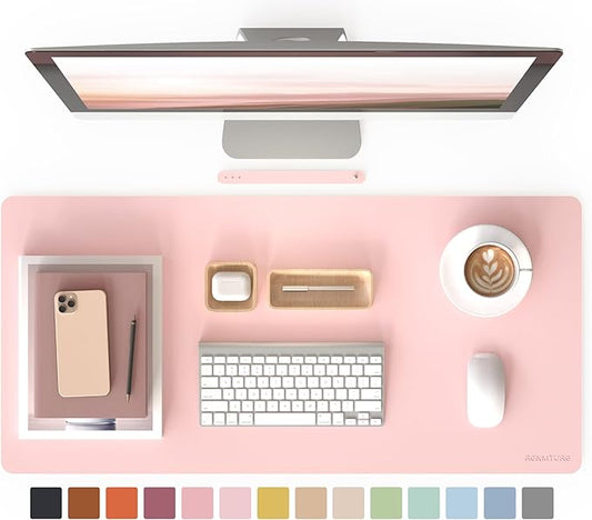 RENMTURE PU Mouse Pad, Faux Leather Large Desk Pad, Home Work Office Accessories, Non-Slip Desk Mat, Waterproof Gaming Pad Desk Blotter (36"x17", Light Pink)