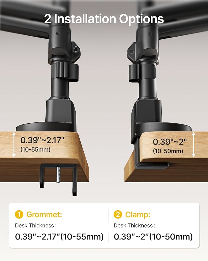 monTEK Dual Monitor Stand with USB Up to 35" Screens,Tall Post Mounted Monitor Arm Holds Max 24.3lbs Per Screen, Full Motion Adjustable Arm Desk Mount with C-Clamp/Grommet,VESA 75/100mm
