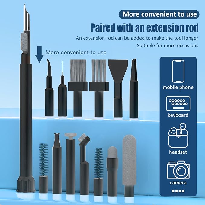 Keyboard Cleaning Kit Laptop Cleaner, 32-in-1 Computer Screen Cleaning Brush Tool, Multi-Function PC Electronic Cleaner Kit for iPad iPhone Pro, Earbuds, Camera Monitor(Black) - Image 7