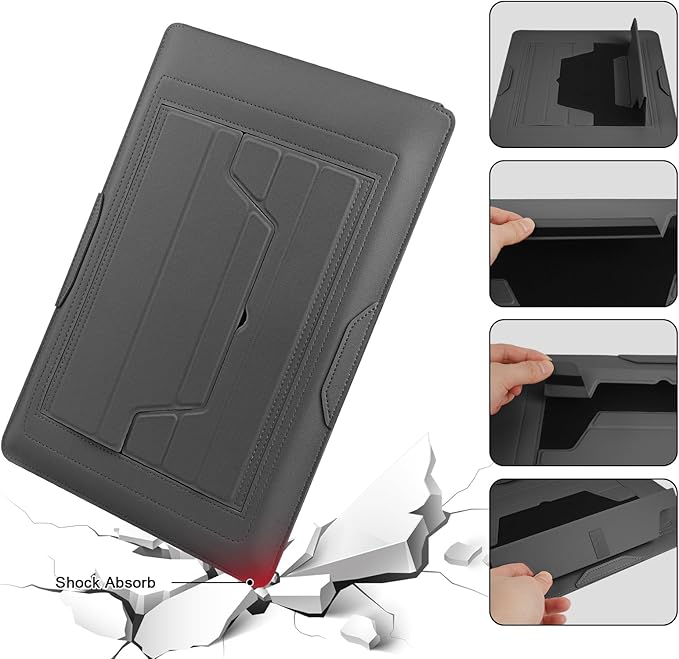 HoYiXi 15.6" Laptop Sleeve Case PU Leather with Stand Compatible with MacBook Pro 16/15.4'' MacBook Pro 15, Mac Air 15/ Dell, Matebook,Asus,15-16'' Laptop Bag,(Patent Pending),Gray