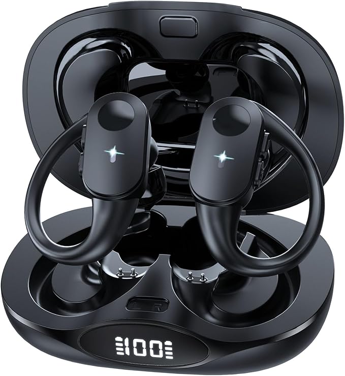 Bluetooth Headphones with Wireless Charging, Wireless Earbuds 80Hrs Playback Sport Ear Buds with Earhook LED Display Charging Case IPX7 Waterproof Earbud Deep Bass Running Earphones for iOS Android