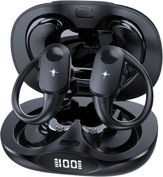 Bluetooth Headphones with Wireless Charging, Wireless Earbuds 80Hrs Playback Sport Ear Buds with Earhook LED Display Charging Case IPX7 Waterproof Earbud Deep Bass Running Earphones for iOS Android