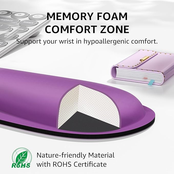 KTRIO Ergonomic Keyboard Wrist Rest and Mouse Pad with Wrist Rest Set, Memory Foam Wrist Support for Typing, Gaming, Office and Home Use, Pale Pink, Violet Purple