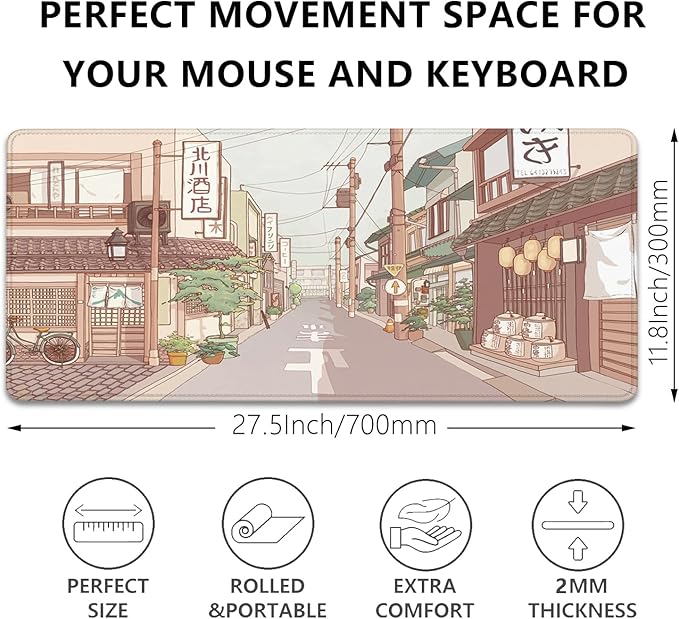 Anime Tokyo Street Japanese Desktop Mouse Pad Large,Cartoon Desk Pad,Cute Mouse Pad for Desk,Desk Mat for Desktop,Keyboard and Mouse Pad,Gaming Mouse Pad Mousepad for Office Home Work(27.5X11.8 in)