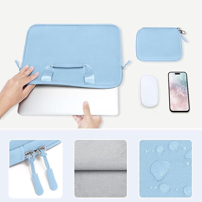 MOSISO Laptop Case 13.3 inch, 13-13.3 inch Laptop Sleeve Bag Compatible with MacBook Air/Pro 13 / Pro 14, HP Dell ASUS, Neoprene Carrying Computer Bag with Handle&Detachable Small Case, Air Blue