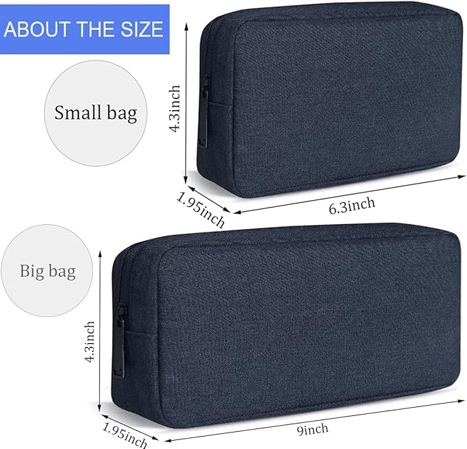 Cord Organizer Travrel Bag, Electronic Organizer Travel Case, Water Resistant Cable Organizer Pouch Bag for Cable, Cord, Charger, Phone, Power Bank, Earphone (Small-Navy Blue)