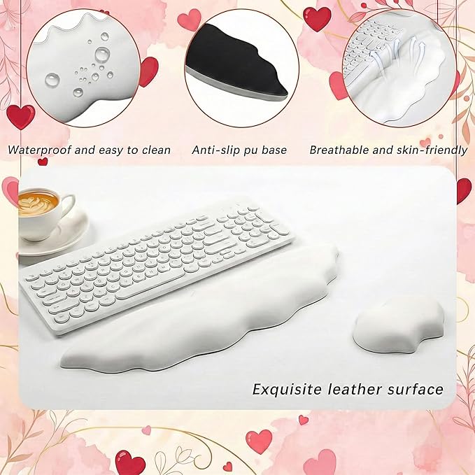 Keyboard Wrist Rest - Leather Halloween Bat Wrist Pad for Mouse Wrist Rest with Non-Slip Base, Wrist Pad for Keyboard,Arm Rest for Desk Computer Laptop Mac Gaming Office White
