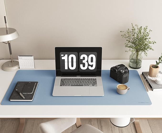 RENMTURE PU Mouse Pad, Faux Leather Large Desk Pad, Home Work Office Accessories, Non-Slip Desk Mat, Waterproof Gaming Pad Desk Blotter (23.6" x 13.7", Blue)