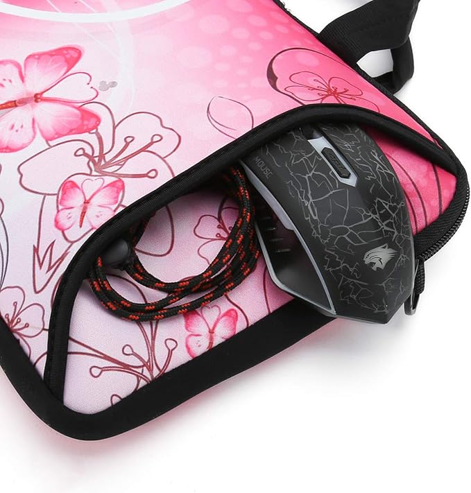 RICHEN 14 15 15.4 15.6 inch Laptop shoulder bag Notebook Handle Sleeve Neoprene Soft Carrying Travel Case with Accessories pocket (14-15.6 inch, Pink Butterfly)