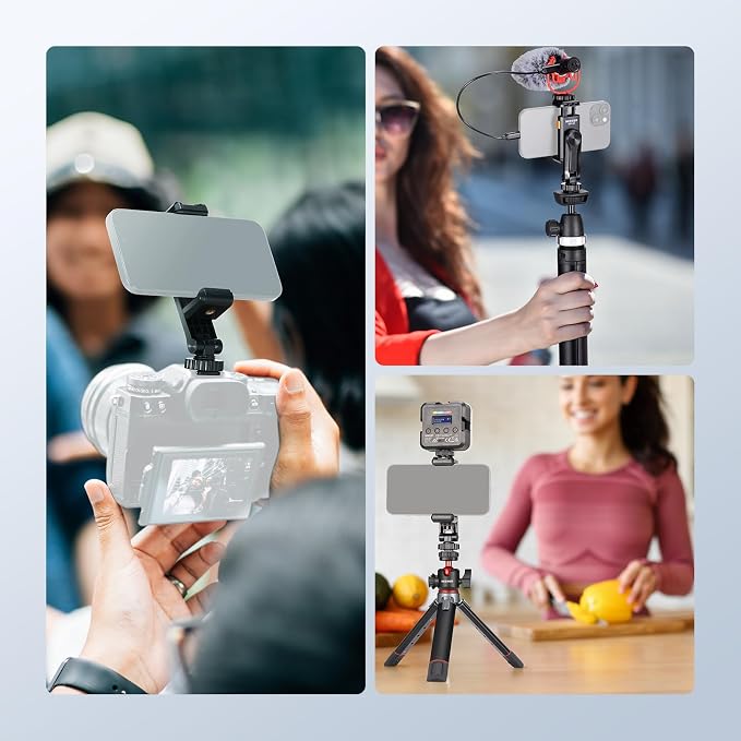 Neewer Basic Phone Tripod Mount Holder with 1/4" Thread & Cold Shoe, 2.36"-3.54"/6-9cm 360?? Rotatable Camera Mount Cellphone Clamp for iPhone 16 15 14 13 12 11 Pro Max X XR Samsung S24 Ultra, SP-10 - Image 8
