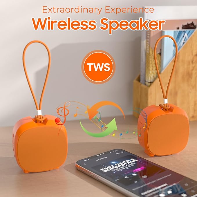 Speaker, Small Portable Bluetooth Wireless IPX5 Waterproof Shower Speaker,Loud Stereo Sound Deep Bass,TWS Paire, RGB Lights,Long Playtime for Outdoor Party, Great Gift, 1PCS(Orange)