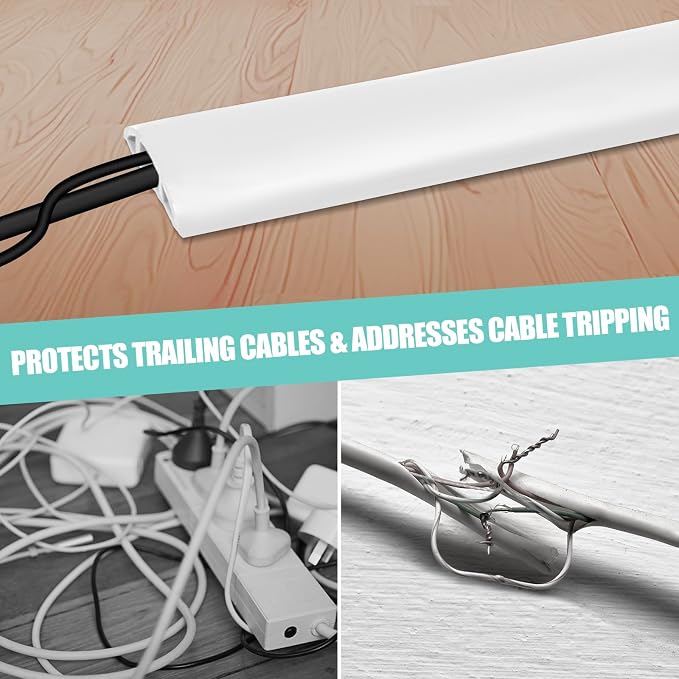 Floor Cord Cover Self Adhesive Cord Hider,3.3FT Cable Management, Extension Strip Protector for Wires, Prevent Cable Trips for Offices, Gyms, Exhibitions Cavity:0.39"(W) x 0.27"(H) White - Image 6