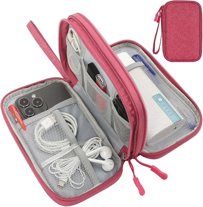Electronic Organizer Travel Case Storage Bag, Universal Electronics Accessories Case Portable Travel Bag for Women, Cable, Cord, Charger, Phone, Power Bank, Earphone (Rose Red, Large)