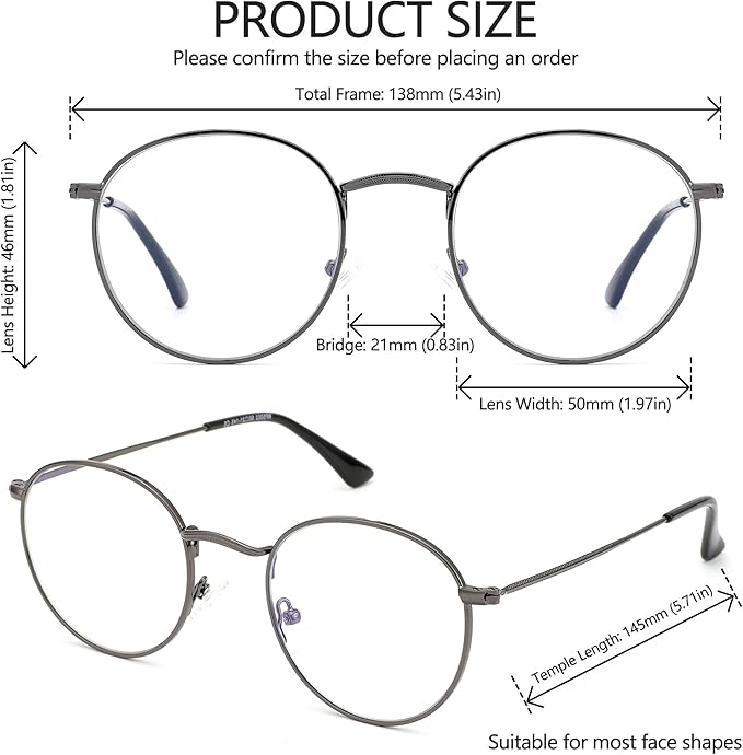 Round Blue Light Blocking Glasses for Men Women, Circle Metal Wire Rimmed Frame Glasses Anti Glare & UV RF5002