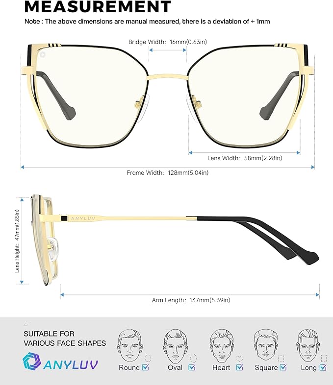 ANYLUV Blue Light Glasses for Woman Men, Womens Blue Light Blocking Glasses Computer Glasses Anti Eyestrain