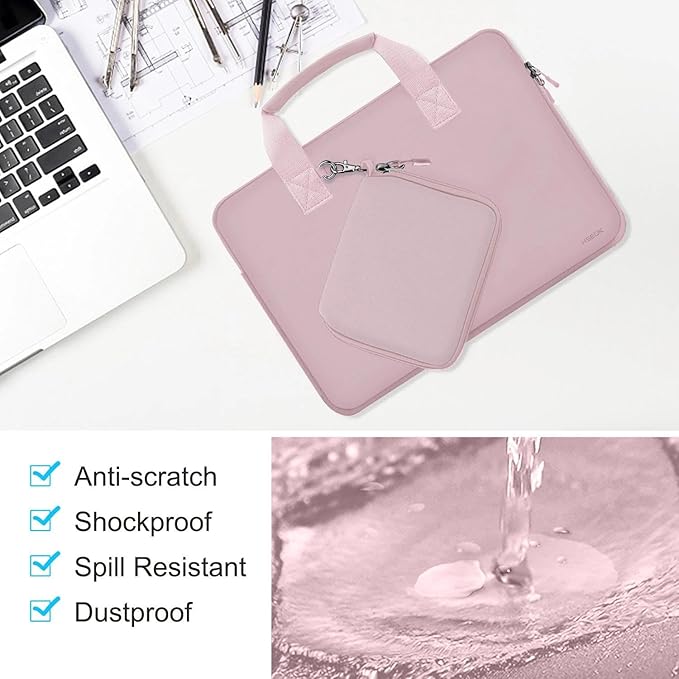 Hseok Laptop Sleeve 14 inch Case with Small Case, Compatible with MacBook Neo 14, MacBook Pro 14 M5/M4/M3/M2/M1, XPS 14 and Most 14 inch Notebooks, Neoprene Computer Handbag,Pale pink
