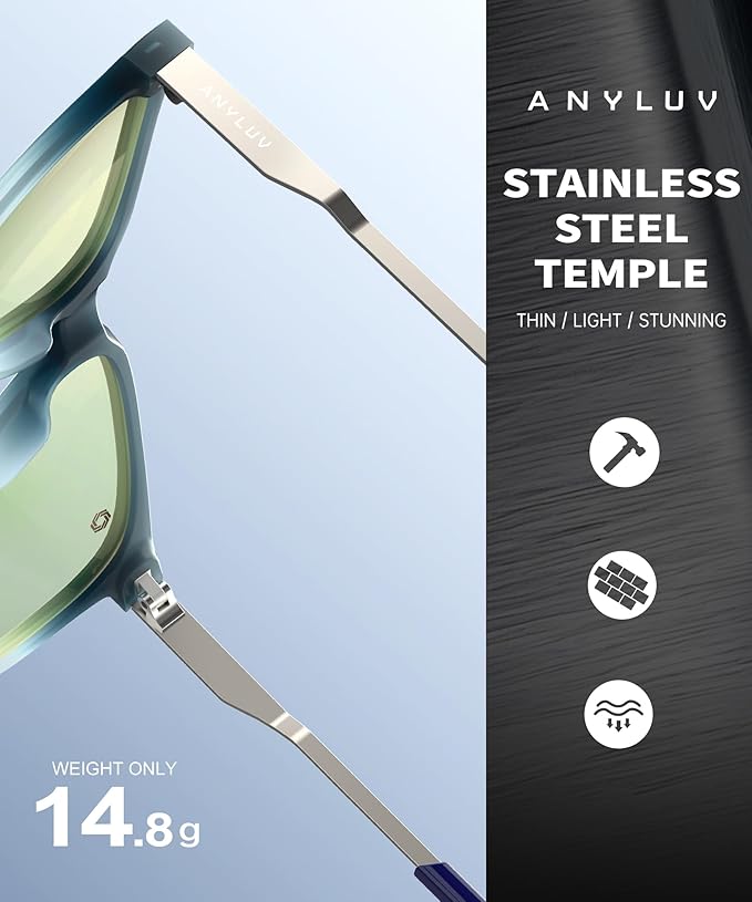 ANYLUV Blue Light Glasses for Men, Lightweight Computer Gaming Glasses, Stylish Anti Eyestrain Blue Light Blocking Men