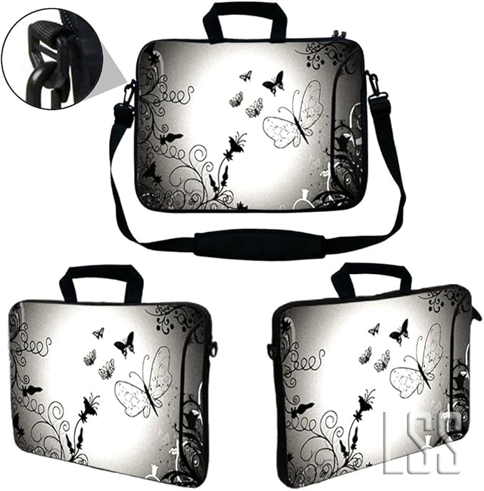 LSS 17-17.3" Laptop Sleeve Bag Compatible with Acer, Asus, Dell, HP, Sony, and More | Carrying Case Pouch w/Handle & Adjustable Shoulder Strap,Dark Contrast Fade Butterfly