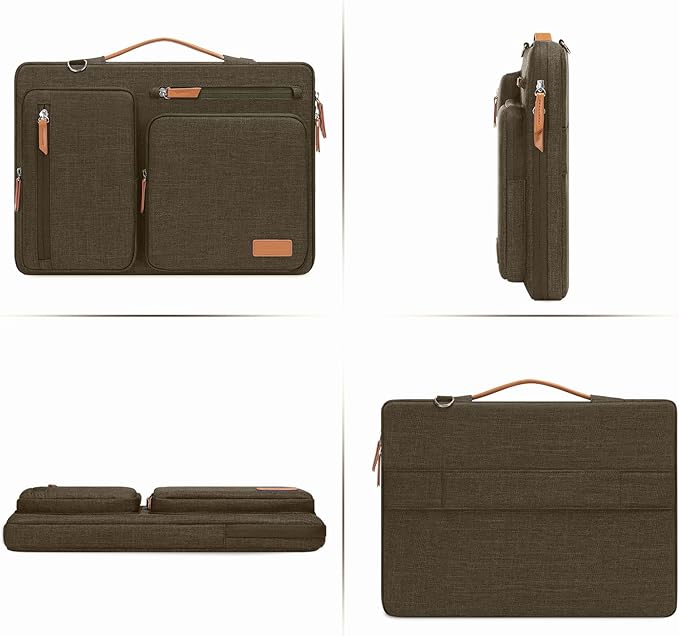 MOSISO 360 Protective Laptop Shoulder Bag,13-13.3 inch Computer Bag Compatible with MacBook Pro 14, HP, Dell, Lenovo, Asus Notebook,Side Open Messenger Bag with 4 Zipper Pockets&Handle, Carob Brown