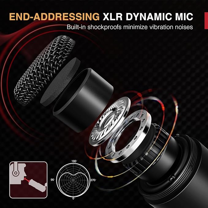 FIFINE XLR Dynamic Microphone, Vocal Podcast Microphone with Cardioid Pattern, Studio Metal Mic for Streaming Voice-Over Dubbing Video Recording, Black-K669D