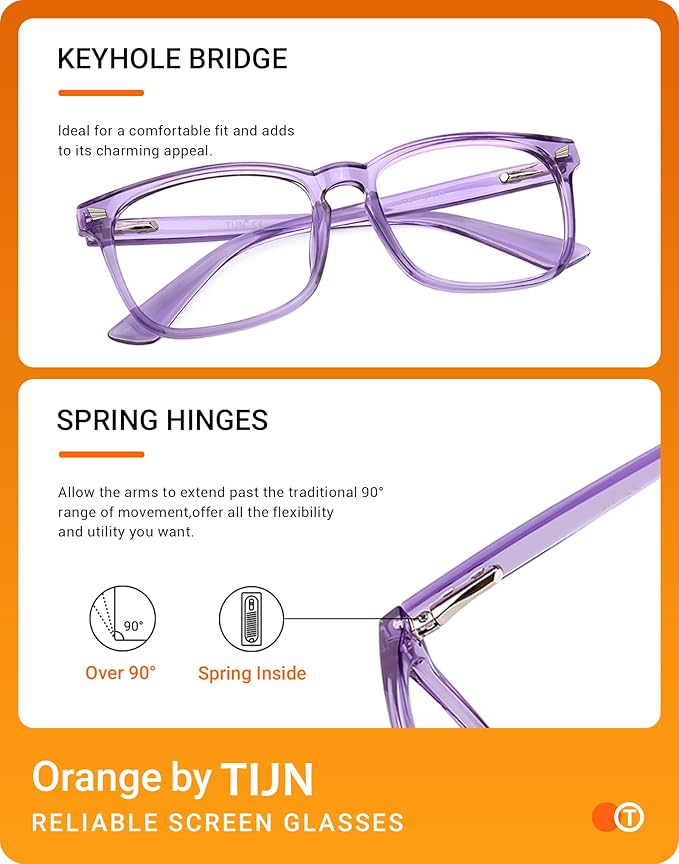 TIJN Blue Light Blocking Glasses for Women Men Square Frame Nerd Eyeglasses Anti Blue Ray Computer Screen Glasses