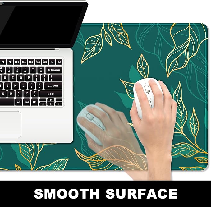 BOSOBO Large Mouse Pad, XXL XL Extended Gaming Mouse Mat, Desk Mat for Office & Home, Long Keyboard Mat, Huge Desktop Full Cover 31.5 x 11.8 Inches, Artistic Luxury Leaves Green