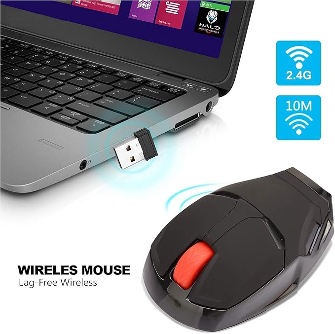Ergonomic Wireless Mouse - Cool Mice 2.4G Portable Optical Mice with USB Receiver, for Notebook PC Laptop Computer Mac Book, Add a Keychain (Black)