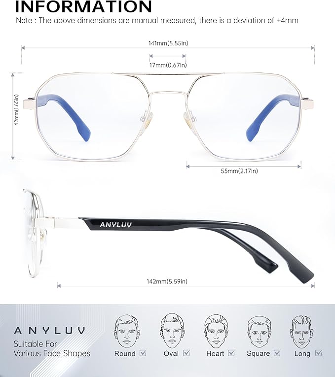 ANYLUV Blue Light Glasses for Woman/Men, Blue Light Blocking Glasses Women Computer Gaming Glasses for Eye Protection