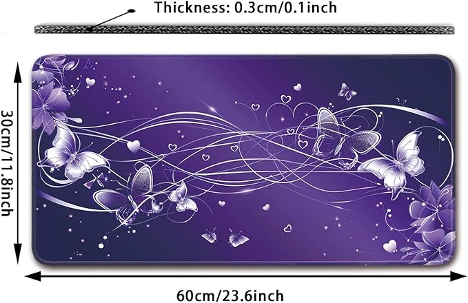 Desk Pad Protector, Office Desk Mat, Large Mouse Pad, Non-Slip Desk Blotter, 23.6x11.8 inch, Purple Butterfly