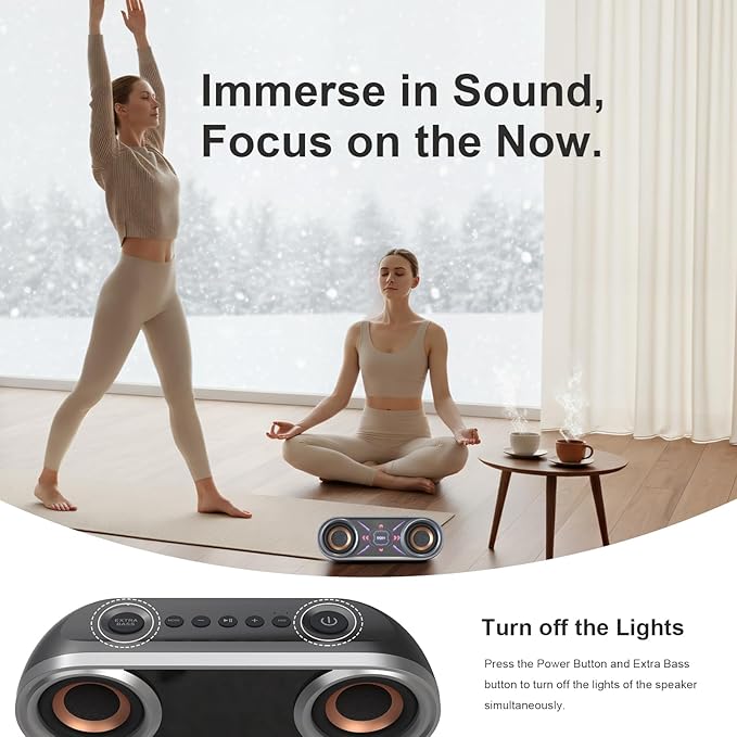 DOSS SoundBox Pro+ P400 Bluetooth Speaker, 50W Stereo Sound with Extra Bass, 26H Playtime, Cool Phantom Mirror Lights, IPX5 Waterproof for Outdoor, Home, Party, and Electronic Gadgets-White