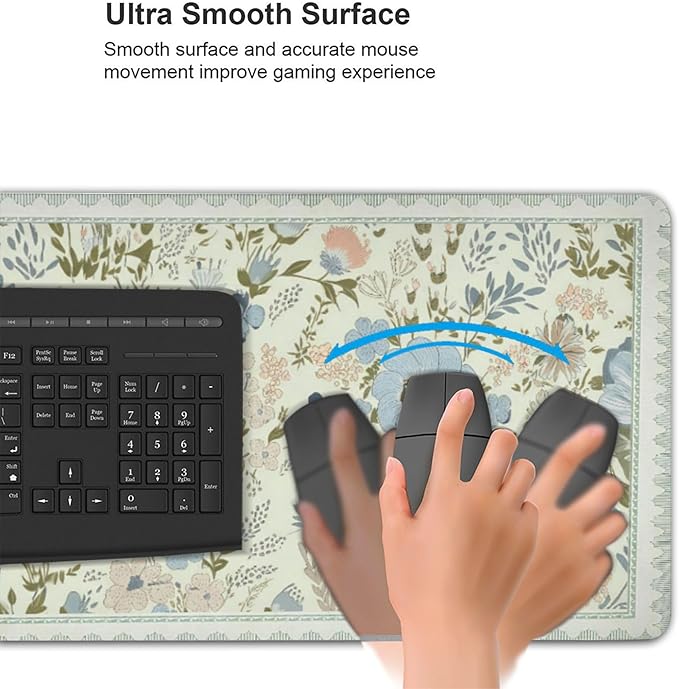 Sage Green Floral XXL Desk Pad, Extra Large Mouse Pad with Anti-Slip Base & Stitched Edges, Desk Mat for Keyboard and Mouse, Aesthetic Office Decor & Desk Accessories for Women, Home & Office