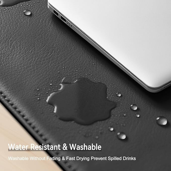 Dual Sided Leather Desk Mat - Waterproof Desk Pad - Ideal for Large Mouse Pad and Desk Mats on Top of Desks (Black, 25"*13")