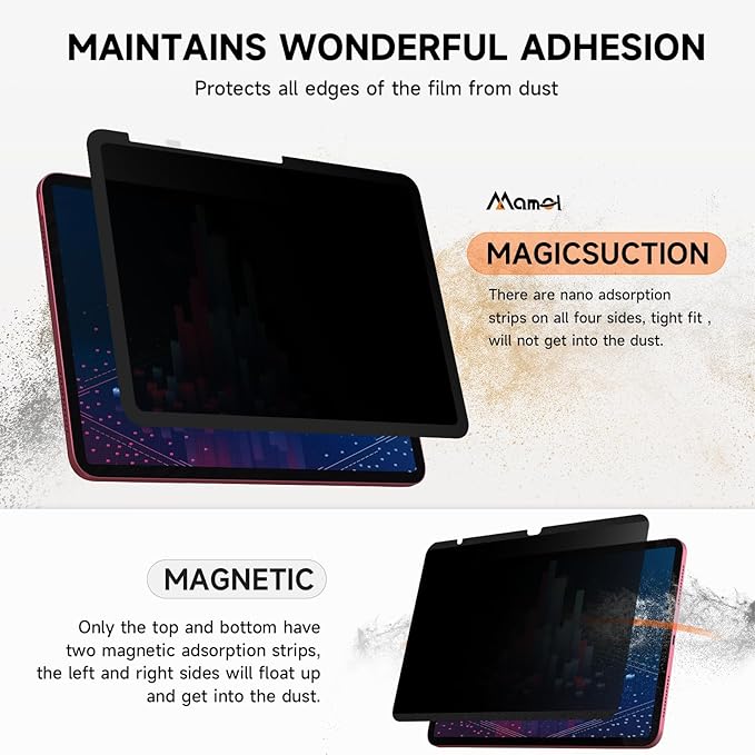 Upgrade Privacy Screen Protector for iPad Pro 12.9 inch (2021,2020,2018)/ iPad Pro 5th/4th/3rd Generation, Fully Removable Anti Spy Glare Blue Light Filter, High Sensitive/Bubble Free/Detachable