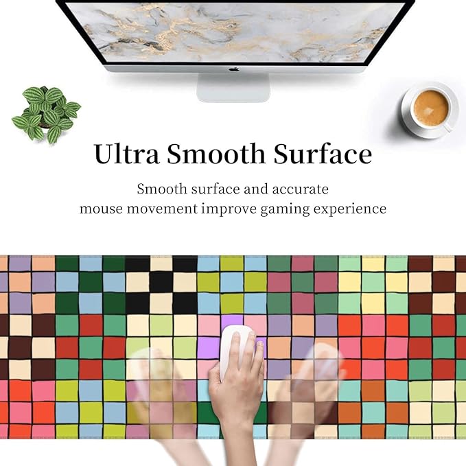 Colorful Checkered Cute Gaming Mouse Pad Desk Mat for Home and Office, Large Mousepad Extended Keyboard Pad Stitched Edge Accessories Decor