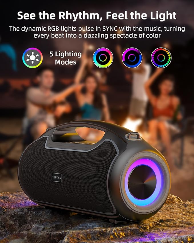 Upgrade Portable Bluetooth Speakers Wireless, 200W MAX Loud Powerful Speaker w/Deep Bass, IP65 Waterproof/ BT5.4, for Outdoor, Party, Camping, Tailgating, Beach, Large Workshop, Garage, 24H Playtime