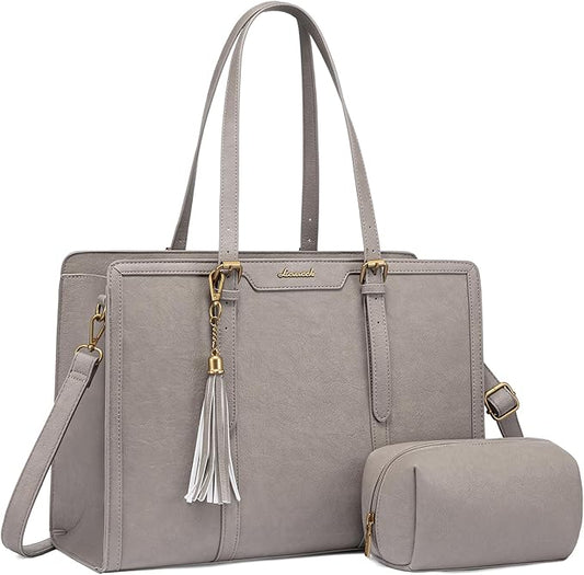 LOVEVOOK Laptop Bag for Women Vintage Leather Laptop Tote 15.6 inch Large Capacity Computer bag with Clutch Purse for Work