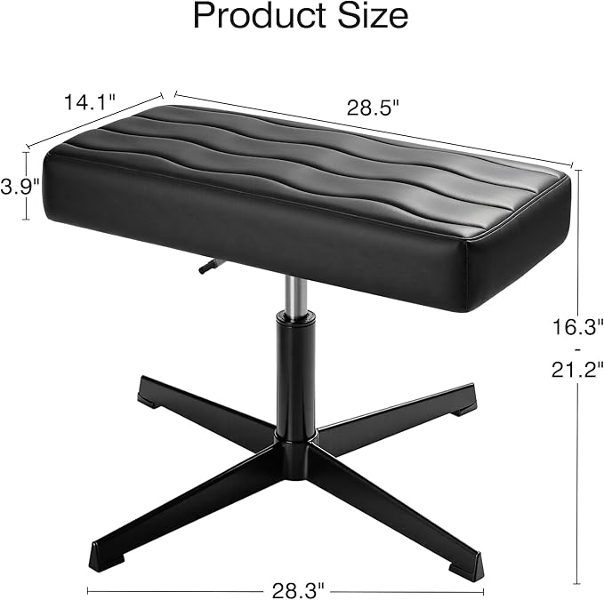 VECELO Under Desk Footrest, PU Ergonomic Foot Rest with Comfort Padding, Height Adjustable for Relieving Leg Pain, Stiffness, Black