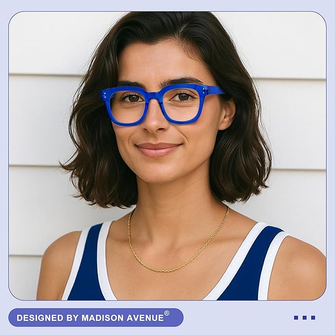 Madison Avenue Oversized Blue Light Blocking Glasses for Women Fashion Blue Light Blockers Anti Eyestrain & UV Protection Computer Eyeglasses (Klein Blue)
