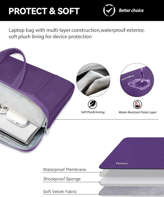 Ferkurn Laptop Case Bag Women Men Computer Sleeve with Shoulder Compatible with HP/Inspiron/Thinkpad/Vivobook/MSI/Surface, 17.3 inch, Violet