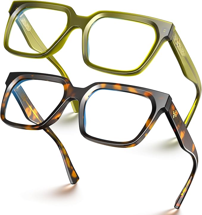VISOONE 2 Pack Rectangle TR90 Blue Light Blocking Glasses Computer Eyewear with Preppy Look for Women and Men Cougar
