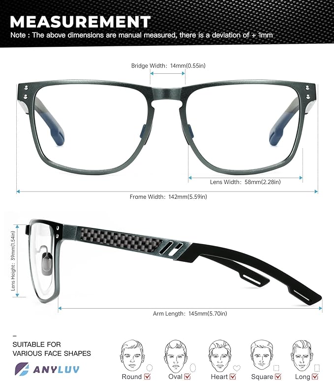 ANYLUV Blue Light Blocking Glasses Men Computer Gaming Glasses Lightweight Al-Mg Metal Anti Eyestrain Eye Protection