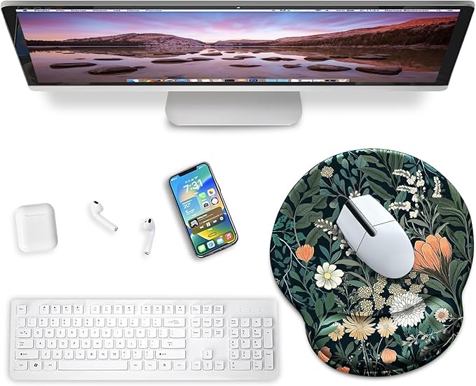 Floral Mouse Pad with Wrist Rest, Wildflower Ergonomic Mousepad Wrist Support for Desk, Green Plant Weed Gaming Mouse Pads for Wireless Mouse Computer Work Home Desk Accessories Office Supplies