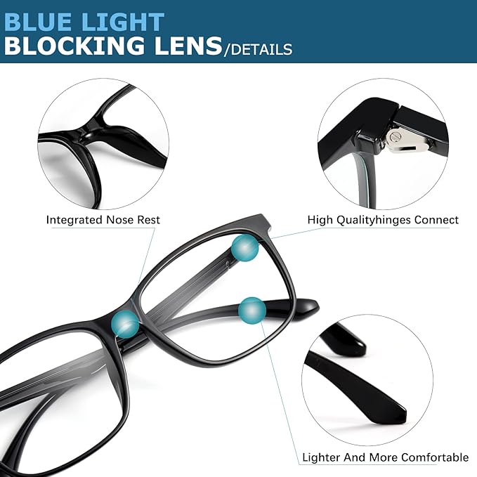 Oilway Blue-Light Blocking Glasses Computer Reading/Gaming/TV/Phones Glasses Fashion Anti Eyestrain Glasses for Women Men（B5 Black + White leopard print）